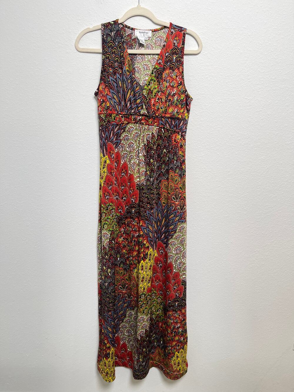 Raindrops by Papillon Sleeveless Paisley Boho Maxi Dress Medium Colorful Stretch